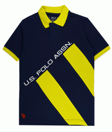 Uspa Navy With Mustard Green Collar And Front And Uspa Inscription Polo Shirt 